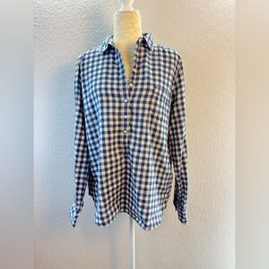 J. Crew Navy and White Plaid Half Button Pullover Light Flannel Feel Large